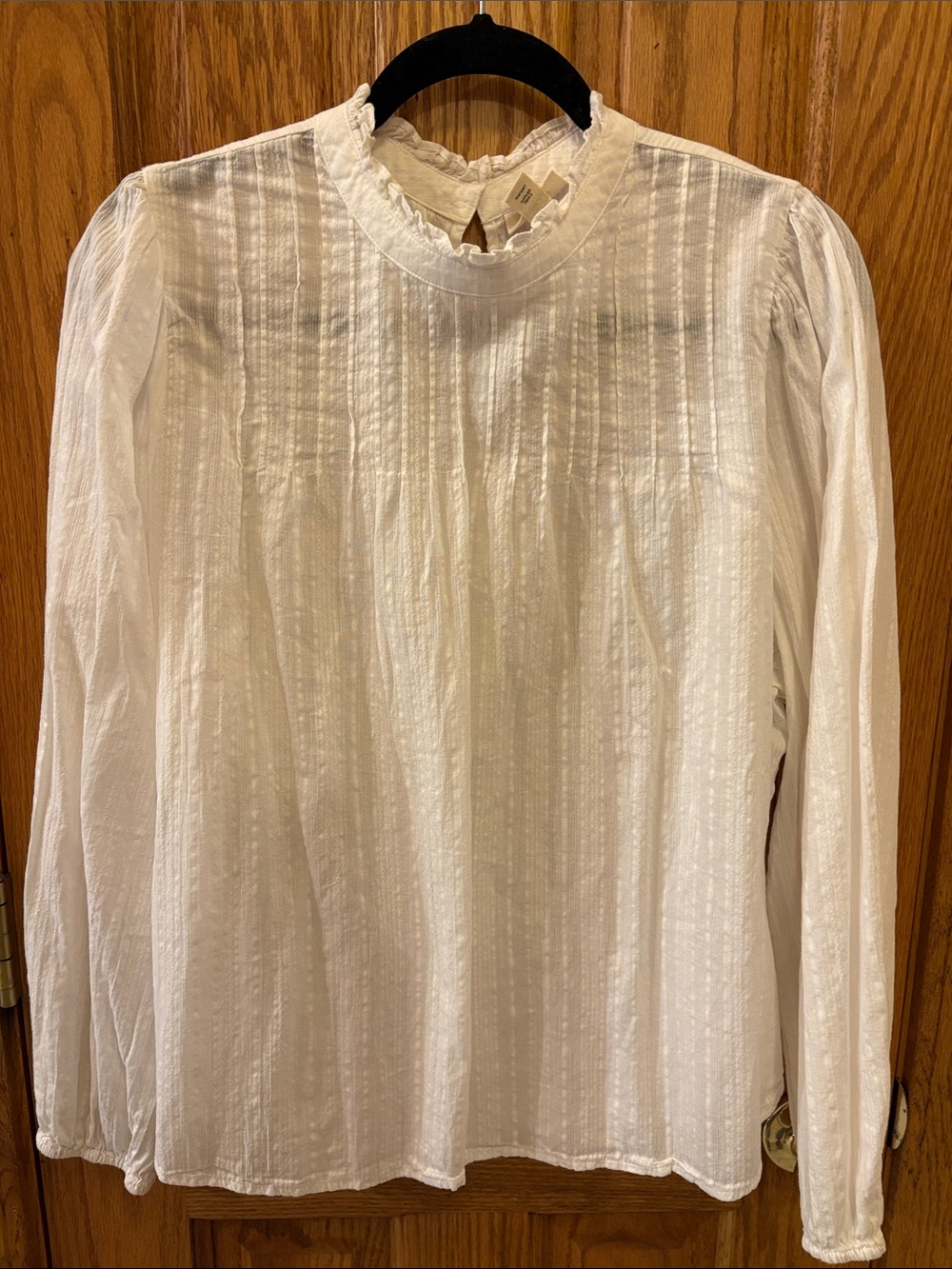 a.n.a White Pintuck Ruffle-Neck Long Sleeve Blouse